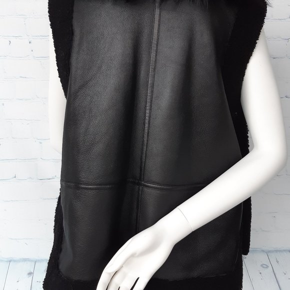 Genuine Shearling Black Vest with Real Fur Collar - Picture 9 of 9